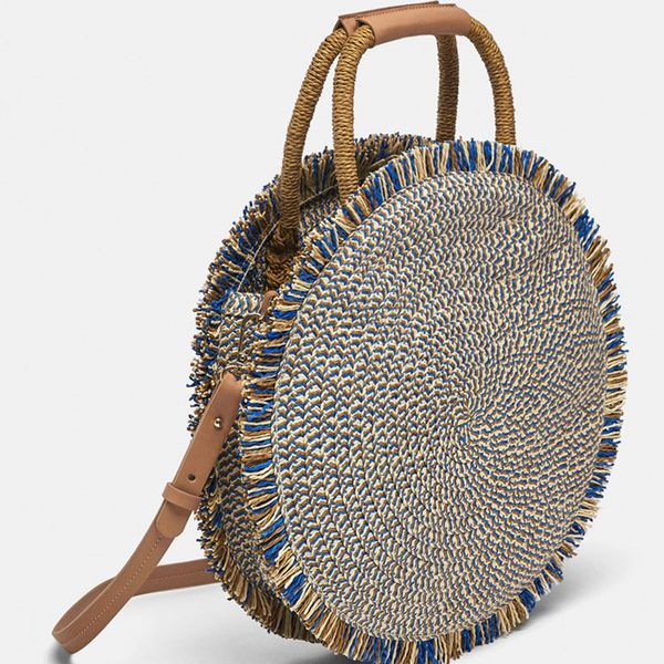 

2020 fashion new tassel handbag straw bag women beach woven bag round tote fringed beach wovenshoulder travel
