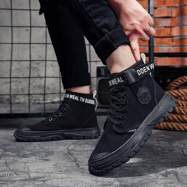 

fashionable fashionable high-sneakers for running in autumn and winter men casual shoes sole antiskid short leather cs2, Black