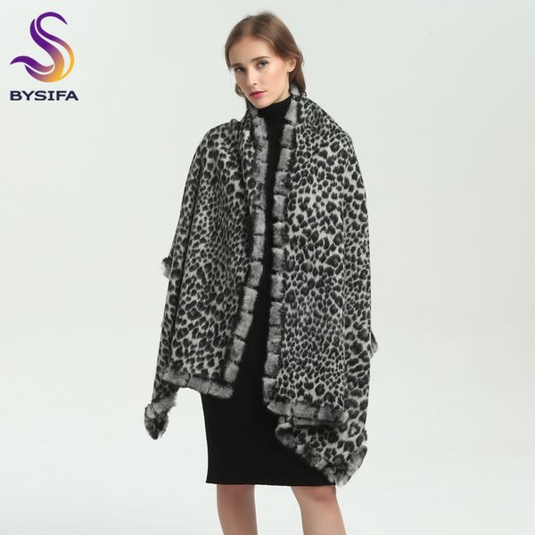 

bysifa] women black white leopard print wool shawl scarves autumn winter new luxury long fur hair scarves pashimina