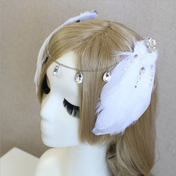

1 pair bride angel feather headwear rhinestones hair clip pin for wedding party hairpin accessories