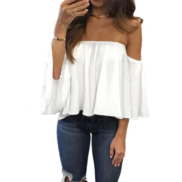 

designer ruffle blouse 2019 off shoulder ladies summer chiffon shirts women white chiffon one shoulder backless ruffle blusas