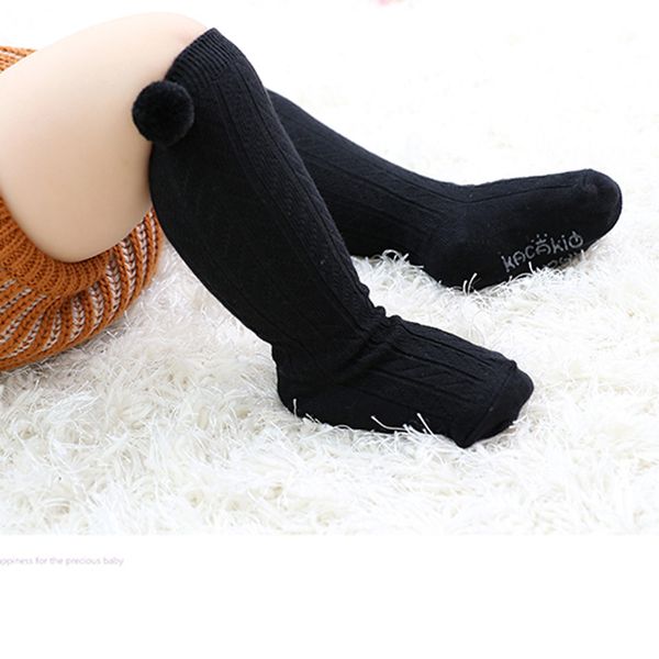 

newborn kids girl boy winter long socks anti-slip baby socks hairball cute infant toddler xmas gift sock, Pink;yellow