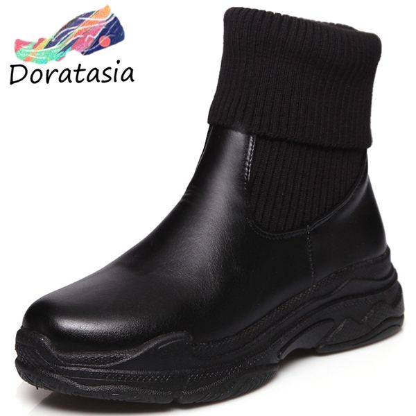 

doratasia 34-43 girl sneakers booties ladies platform ankle sock boots women 2019 casual wedges shoes woman, Black