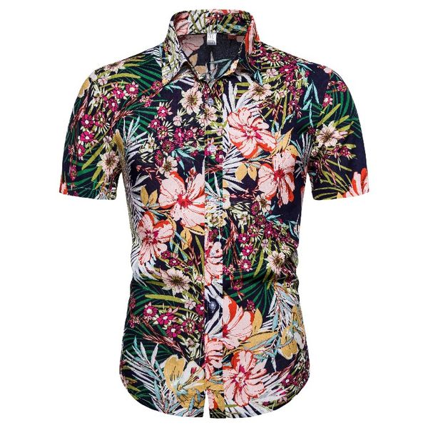 

men's brand summer creative fashion business casual short sleeve hawaiian beach vacation business shirt shirts men dress, White;black
