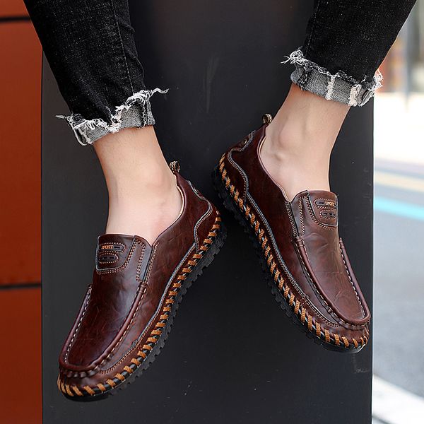 

handmade leather loafers men italy rome shoes quality split leather flat moccasins men sneakers new autumn soft casual shoes, Black