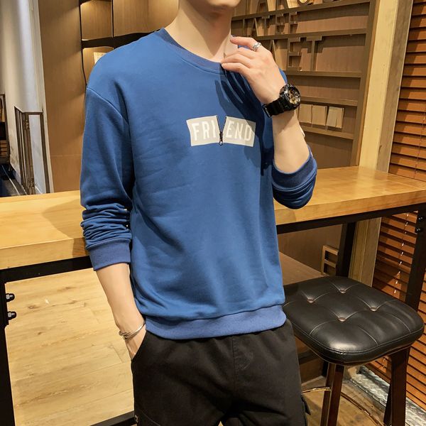 

sweatshirt men 2019 spring and autumn coat men's new round neck pullover print long sleeve bottoming shirt men's clothing, Black