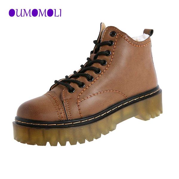 

2019 size 35-40 flat platform boots women shoes winter fur fashion new round toe lace-up leather boots ladies shoes x5537, Black