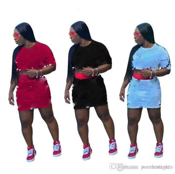 

dew waist women 2 piece summer outfits summer print short sleeve plus size 2pcs sets panelled ladies designer skirts, White