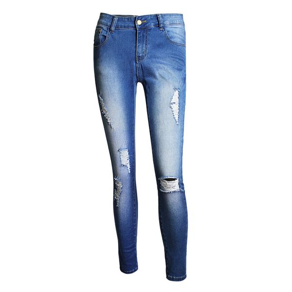 

2016 new high waist female ripped jeans pencil ladies jeans, Blue