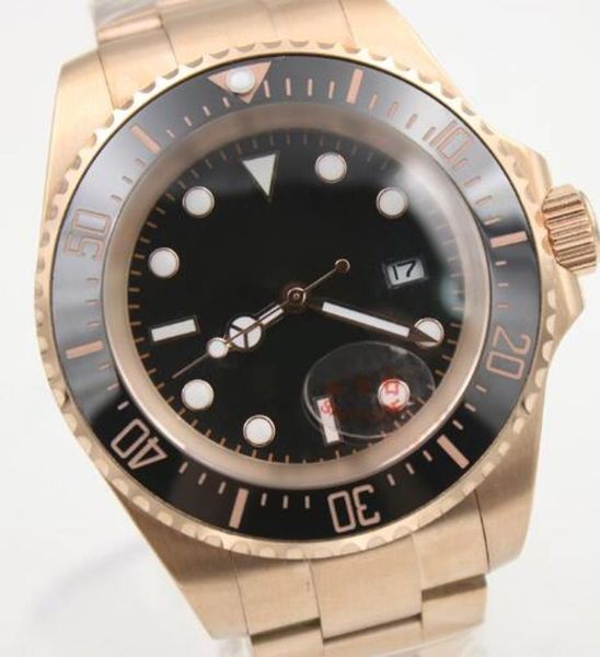 

outdoor 44mm yellow gold man wristwatches stainless steel bracklet automatic mens watch watches with unidirectional ceramic ring bezel, Slivery;brown