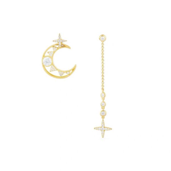 

selling s925 silver needle simple and elegant temperament fashion stars moon mosaic earrings gold rose gold french premium quality, White