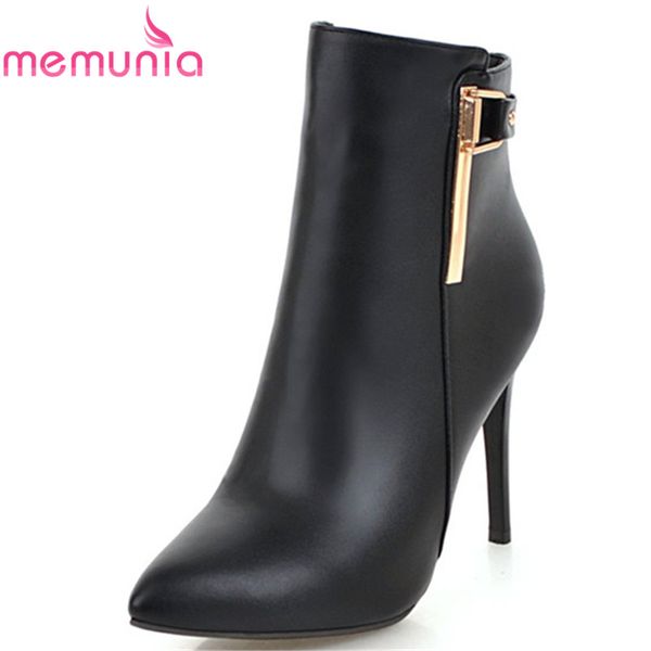 

memunia 2018 big size 33-43 ankle boots women pointed toe spring autumn boots simple zip stiletto heels dress shoes woman, Black