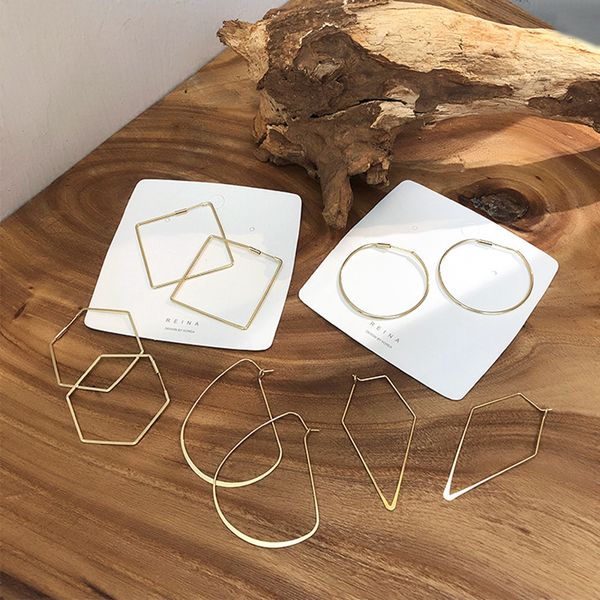 

2019 korea fashion statement metal hoop earrings geometric round square hexagonal earrings extremely simple brincos jewelry, Golden;silver