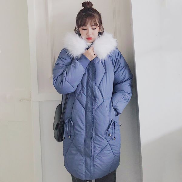 

new arrival 2019 winter jacket women 5 solid colors hooded with fur collar female coat long padded parka loose, Black