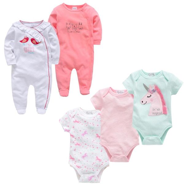 

2020 5 pcs/set baby clothes set short sleeve cartoon design summer jumpsuit newborn baby girls rompers roupa de 0-3 months, Blue