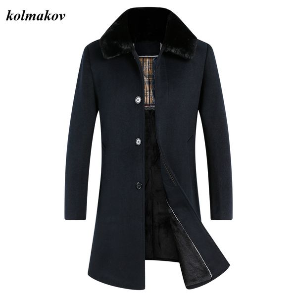 

2020 new arrival style men leisure woolen coat business casual solid detachable wool collar long trench woolen overcoat m-4xl, Black