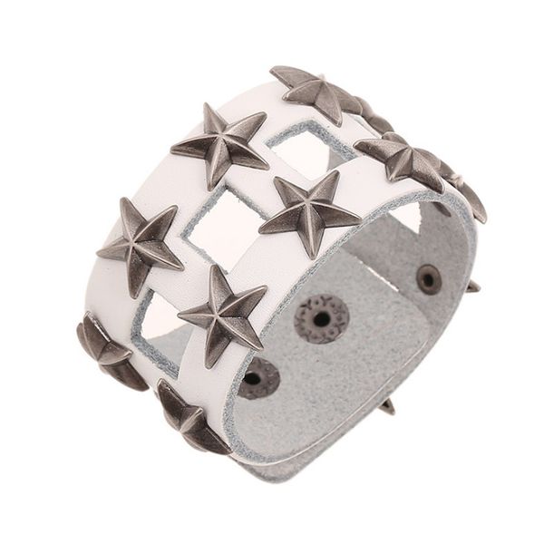 

fashion punk rock wide bracelet cuff silver star rivets hollow leather charm biker bangle wristbands vintage hippie jewelry gift, Golden;silver