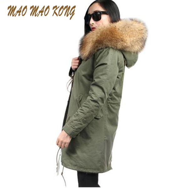 

2019 winter coat women fashion european stlye detachable fur liner women's winter jacket long large raccoon fur hooded parka, Black