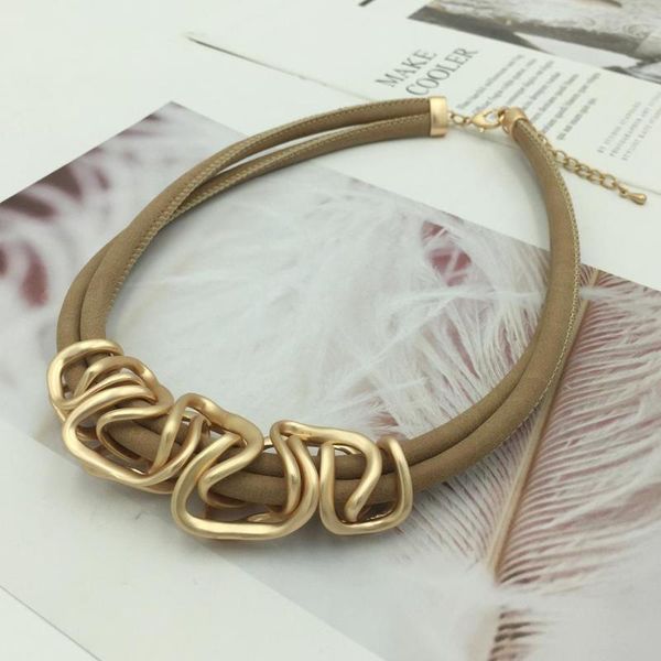 

geometry alloy pendant choker necklace double layer leather rope chain necklaces for women pink jewelry mrs win, Golden;silver