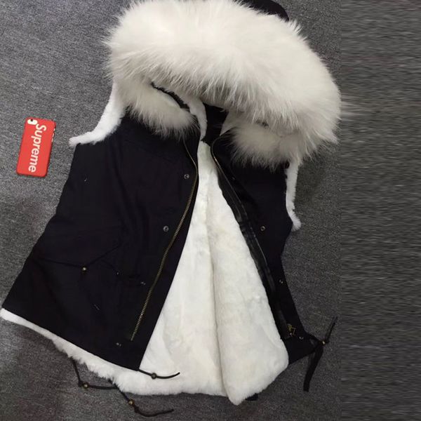 

2017 fashion black casual vest mr mrs winter fashion street wear white fur vest coat ing, Black;white