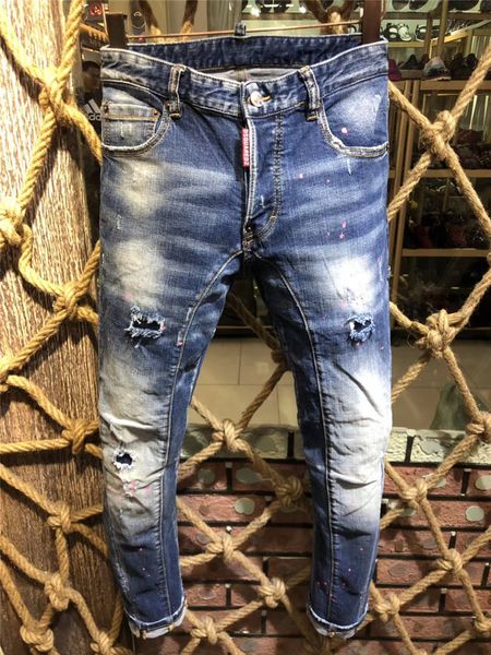 

novel teez ss20 d2 brand designer men denim biker jeans embroidery pants fashion holes trousers italy size 44-54 a203 #01, Blue