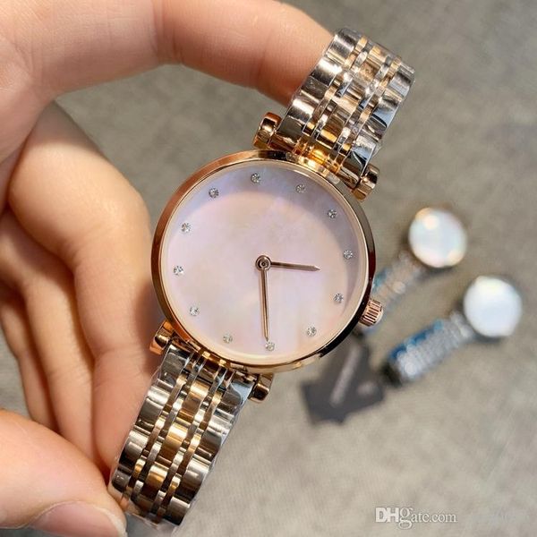 

2019 new design shell dial fashion stainless steel women watch clock diamond wristwatch lady quartz luxury watches dropshipping, Slivery;brown