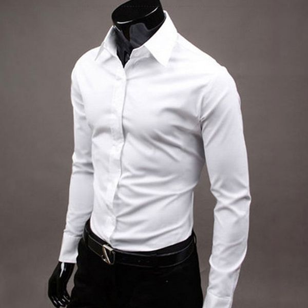 

2019 men's long sleeve formal shirt brand clothing business formal dress shirt office wear solid shirts plus size 3xl white blue, White;black