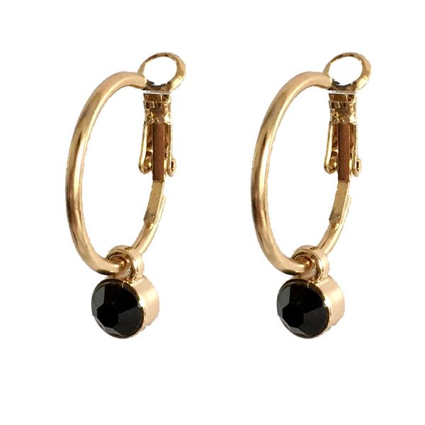 

casual women earrings round disc black stone hoop earrings, Golden;silver