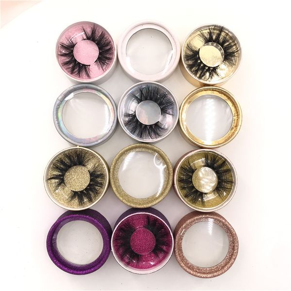 

3d mink eyelashes with round glitter box 100% handmade real mink 15mm 18mm 20mm lashes accept private label