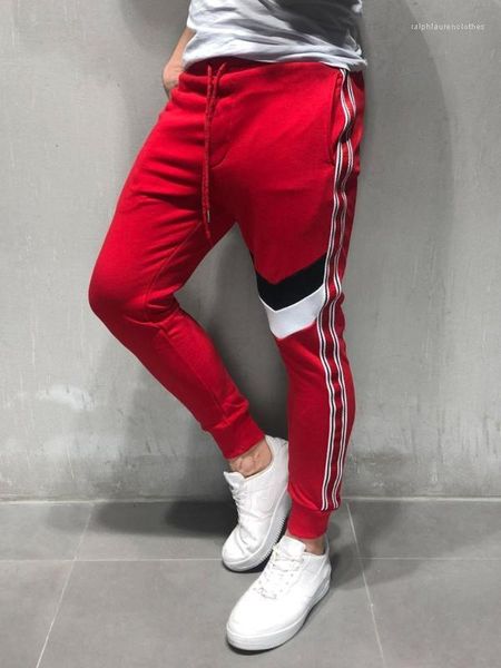 

mens pants slim drawstring long mens trousers fashion striped printed mens pencil pants autumn patchwork color, Black