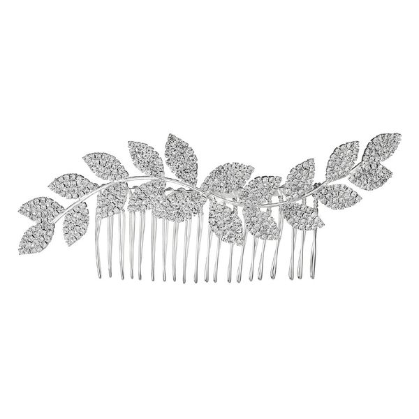 

ssyfashion bride accessories for wedding hair combs luxury silver alloy rhinestone inlay leaf headwear for women, Golden;white