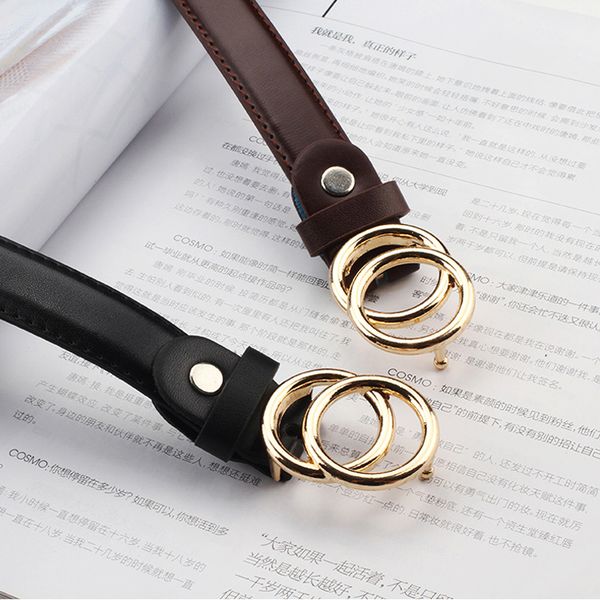 

female soft faux leather double ring buckle vintage decorative casual tighten all-match lightweight long women belt solid holes, Black;brown
