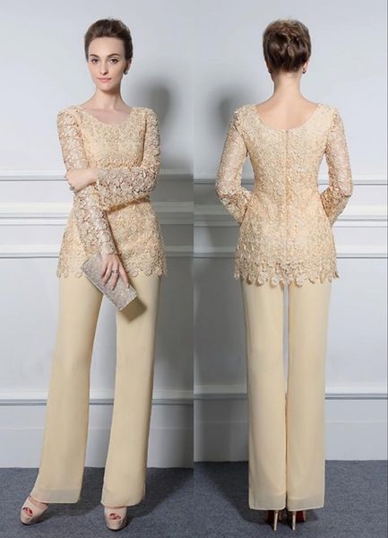 

light yellow lace pants suits for mother of the bride formal groom dresses jewel neckline chiffon wedding mothers guest dresses pd4027, Black;red