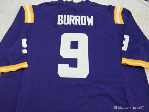 

custom youth lsu tigers joe burrow #9 youth real full embroidery college football jersey size s-4xl or custom any name or number jersey, Black