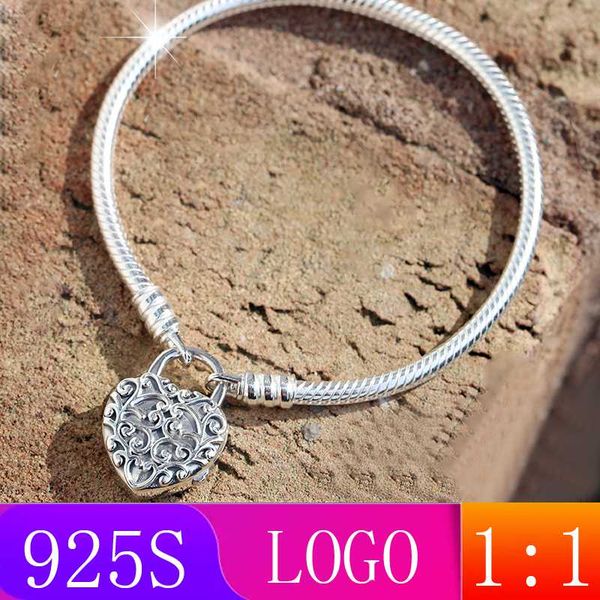 

lism [wholesale] s925 sterling silver 2019 winter new 1: 1 noble heart vines bracelet fashion lady gift diy original jewelry, Black