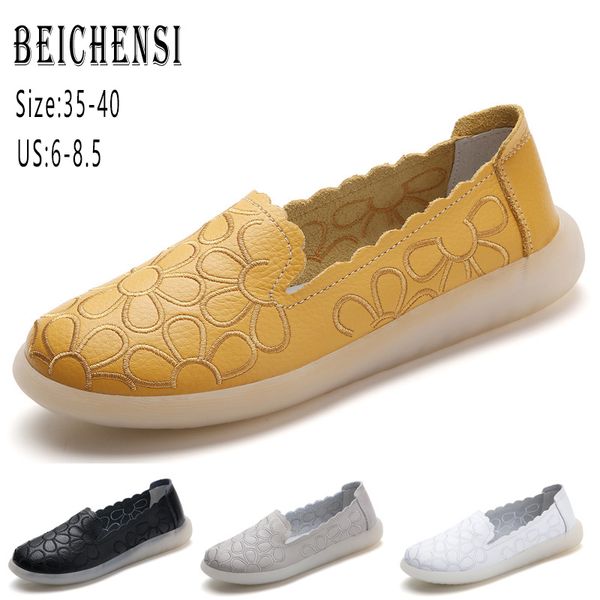 

women fashion lazy shoes embroidery leather breathable soft flat bottom lefu shoes female woman pu casual walking, Black