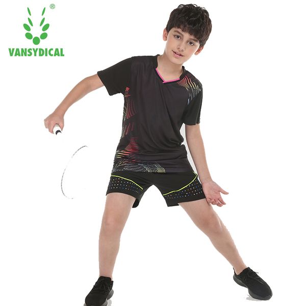 

2019 kids tennis shirts shorts set children's badminton table tennis shirts boys girls running sportswear, Black