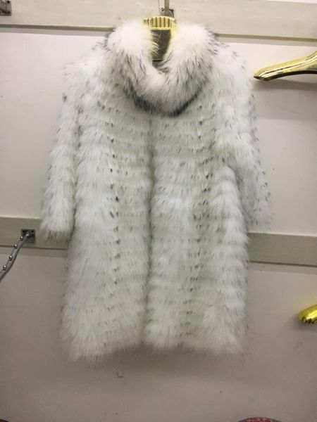 

2014raccoon floating gold color white long sleeved real fur coat, Black