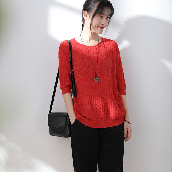 

sweater women 2020 spring solid color half sleeve pullover o-neck knitted female clothes loose casual women, White