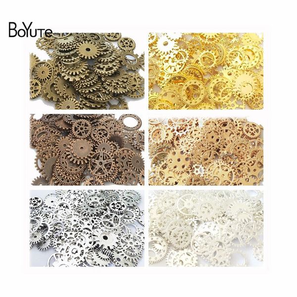 

boyute (200 gram/bag) mix metal alloy 12mm 25mm gears pendant charms for jewelry making diy steampunk gear wholesale, Silver
