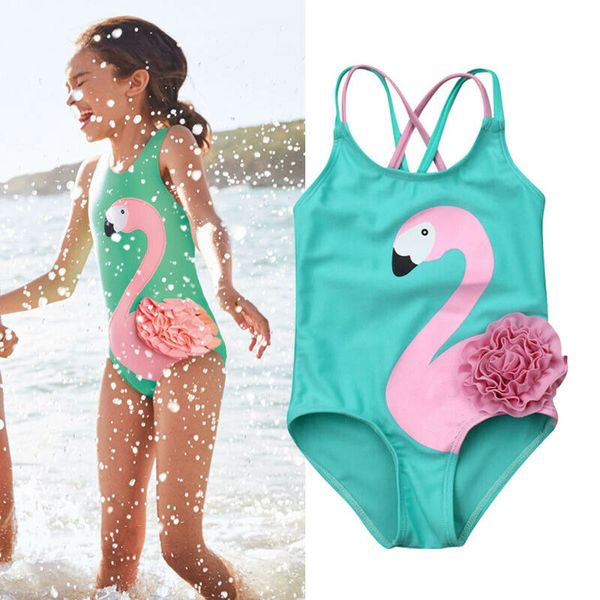 

toddler kids girls flamingo print sleeveless bikini swimwear swimsuit beachwear bathing suit, White