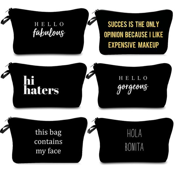 

3d letter printing cosmetic bags cute black color heart organizer women makeup necessaries for travel make up bag