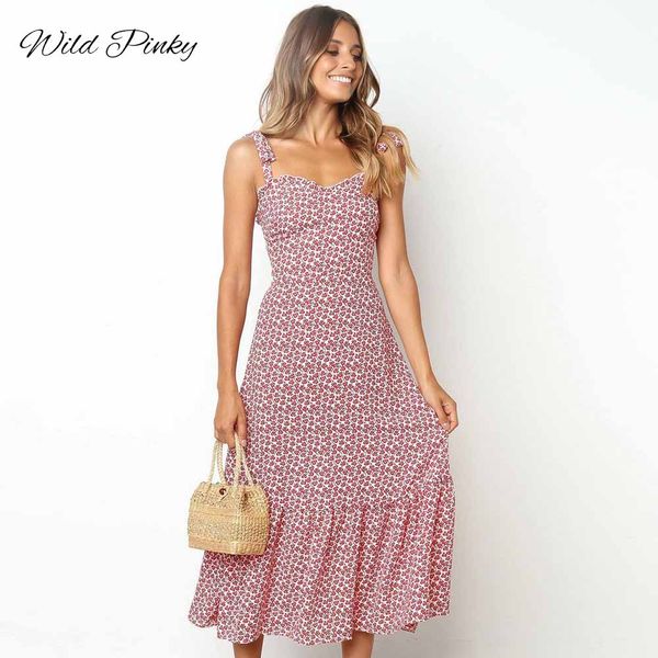 

wildpinky 2019 floral print ruffles mid summer dress women casual twist party dress strapless beach princess long vestidos, Black;gray