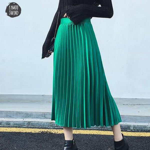 

spring pleated skirt autumn womens high waist solid color half length elastic promotions lady black pink grey