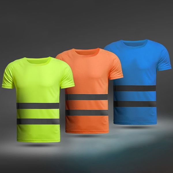 

blue orange yellow reflective safety t-shirt short sleeve high visibility tees safe gear for construction site, Black;red