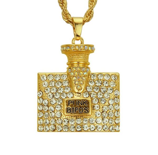 

hip hop personalized diamond perfume bottle pendant necklaces for men luxury necklace stainless steel cuban chains, Silver