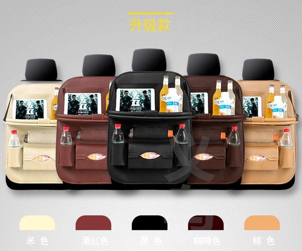 

car supplies leather belt tray storage bag, foldable plate car seat back bag car seat storage bag