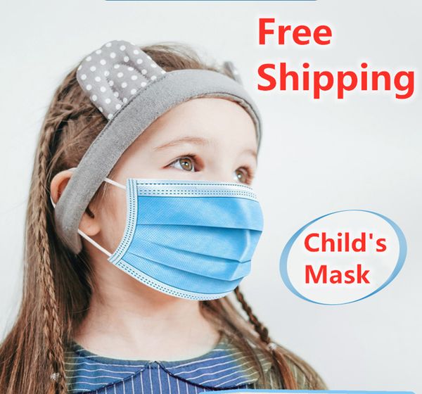 

100 pcs child's masks disposable boys grils face mask 3-layers meltblown non-woven mouth anti-dust anti-bacterial earloops breathing