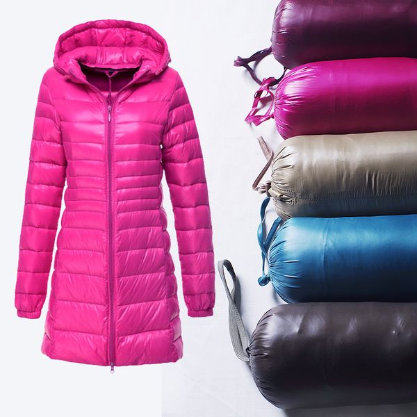 

gowyimmes 2019 autumn women light thin hooded down jackets large size m-7xl slim midi-long white down coats winter clothes pd339, Black