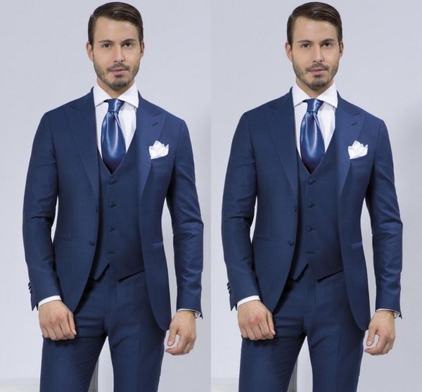 

custom made slim fit two buttons groomsmen lapel groom tuxedos blue men suits wedding/prom man blazer ( jacket+pants+vest, Black;gray